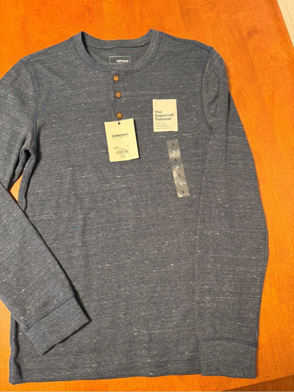 SONOMA Supersoft Thermal Henley Long-Sleeve Shirt - Blue Heather